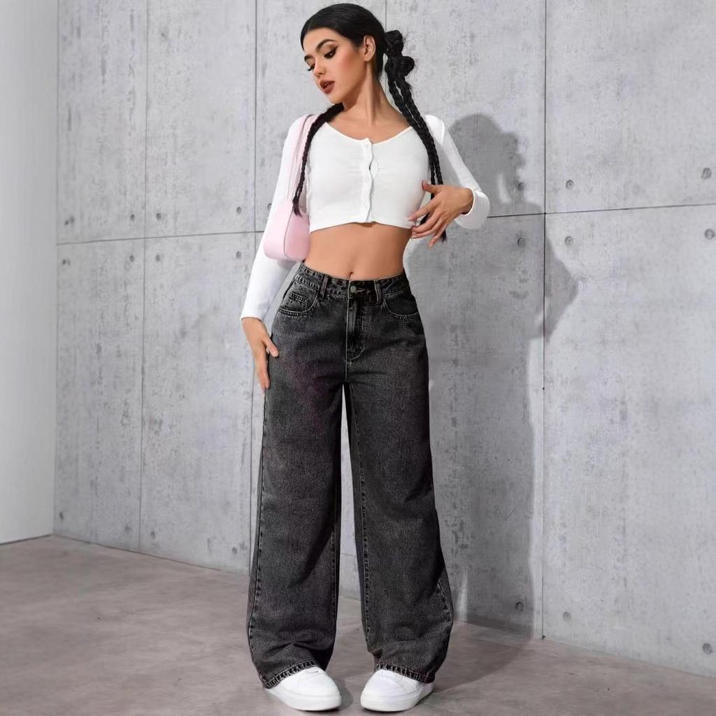 Retro High Waist Wide Leg Drapey Jeans - Loose Straight Fit Long Pants