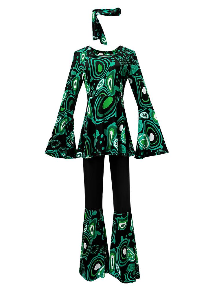 

Новый горячо продаваемый комплект с принтом: топ, брюки, головной платок, костюм для выступления на сцене в стиле хиппи 2XL