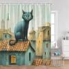 Grappige Katten Douchegordijn Katten Rijden op Haaien Cool Schattige Katten Honden Bloemen Zomer Badkamer Decoraties Polyester Badgordijn