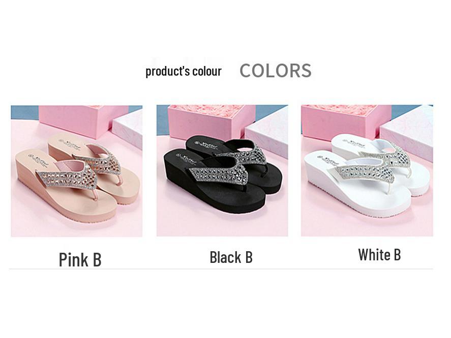 Women's Rhinestone Slide Sandals - Fashionable Summer Wedge Flip-Flops for Outdoor and Beach Wear