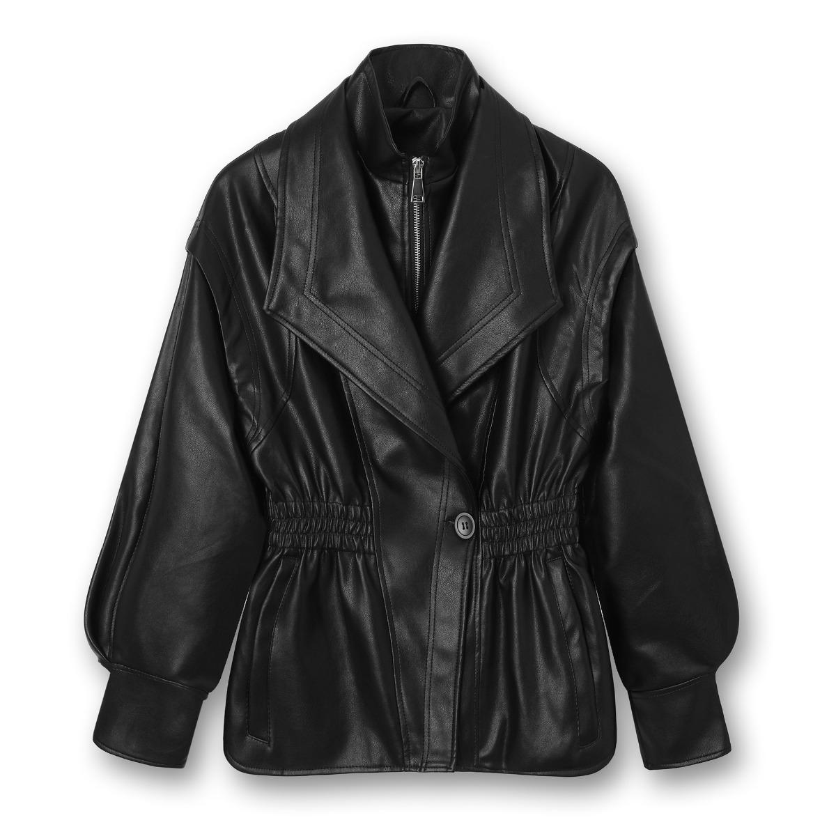 Trending PU Leather Jacket, Waist Cinched