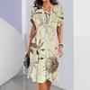 Elegant Women Short Sleeve Fashion 3d Print Midi Dress Plus Size Beach Clothing