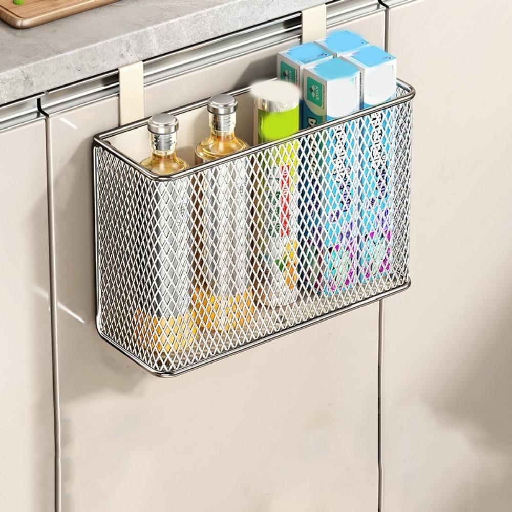 Carbon Steel Kitchen Hanging Basket Wall Mounted No-Drill Seasoning Organizer Space Saving Cabinet Hanging Organizer Bathroom