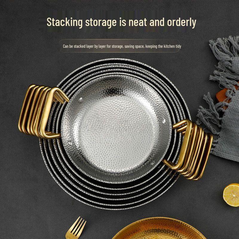 Stainless Steel Double Handle Flat-Bottomed Pan for Seafood, Fried Chicken, and Lobster