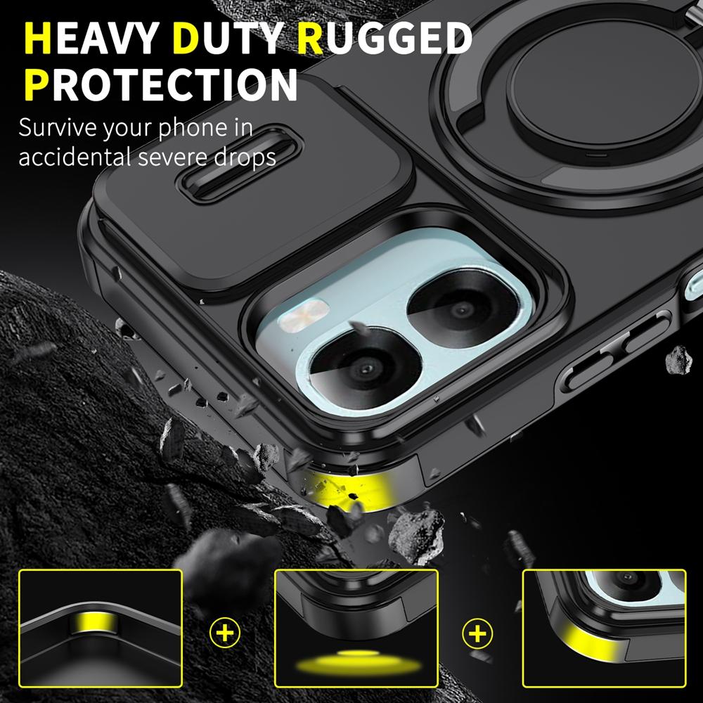Shockproof Armor Slide Camera Protect Case For OPPO A6 A6X A6S 4G 5G Magnetic Ring Stand Holder Bracket Cover