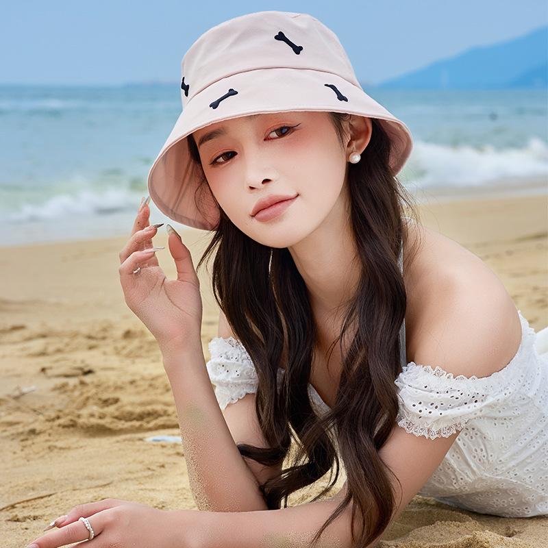 

Summer hat women s sunshade sunscreen hat sweet embroidered small bones casual versatile bucket hat Average size