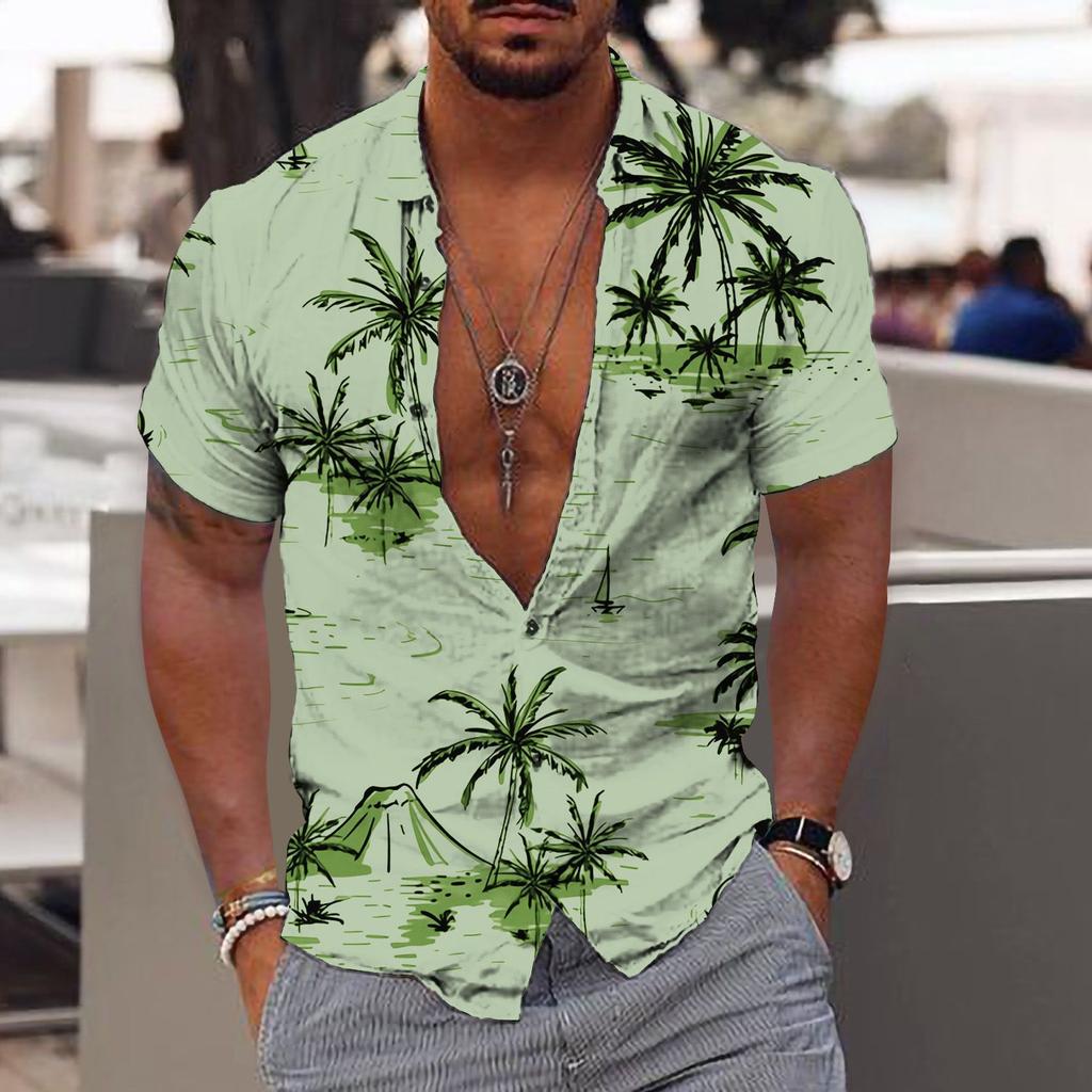 Tropical Leaf Print Short Sleeve Shirt, Casual Summer Beach Essential