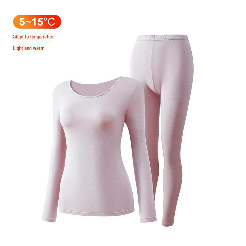 Leica Pure Cotton Antibacterial Thermal Underwear Set: Women's Round Neck, Lightweight Warm Autumn Clothes and Trousers