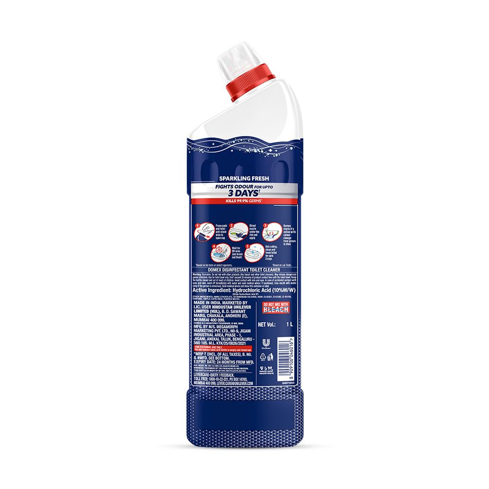 Domex Fresh Guard Disinfectant Toilet Cleaner Liquid|| Sparkling Fresh|| 1 L| Freshness for 100 Flushes