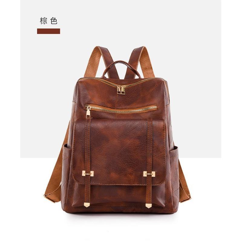 

Soft leather texture backpack new pu leather retro large capacity backpack simple travel big bag women коричневый