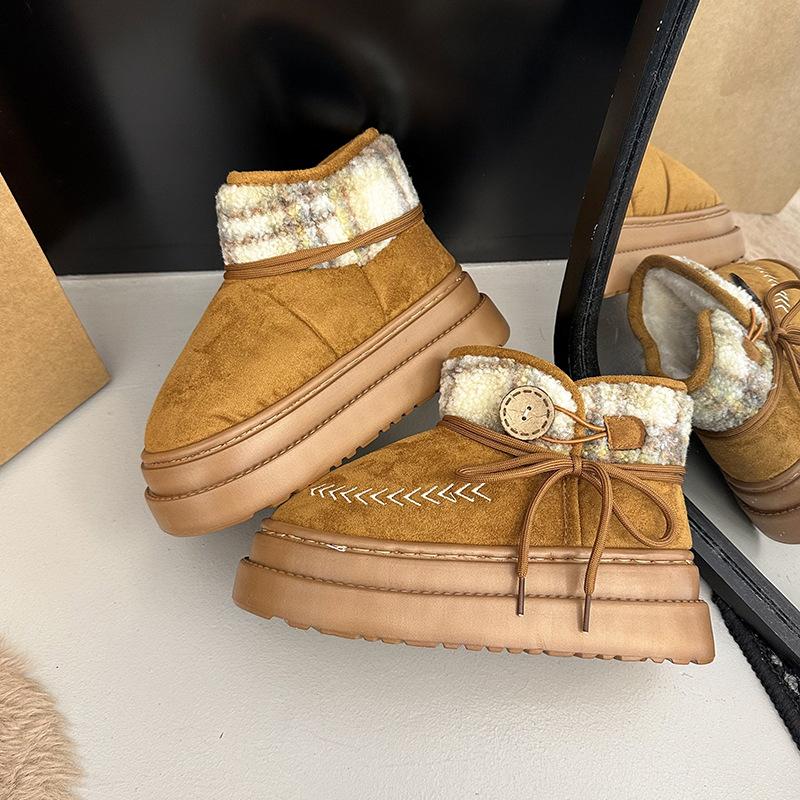 

Women s Lightweight Thick-Sole Winter Insulated Snow Boots Leather and Fur Combination Slip-Resistant Durable Casual Athletic Cotton Boots 36/37