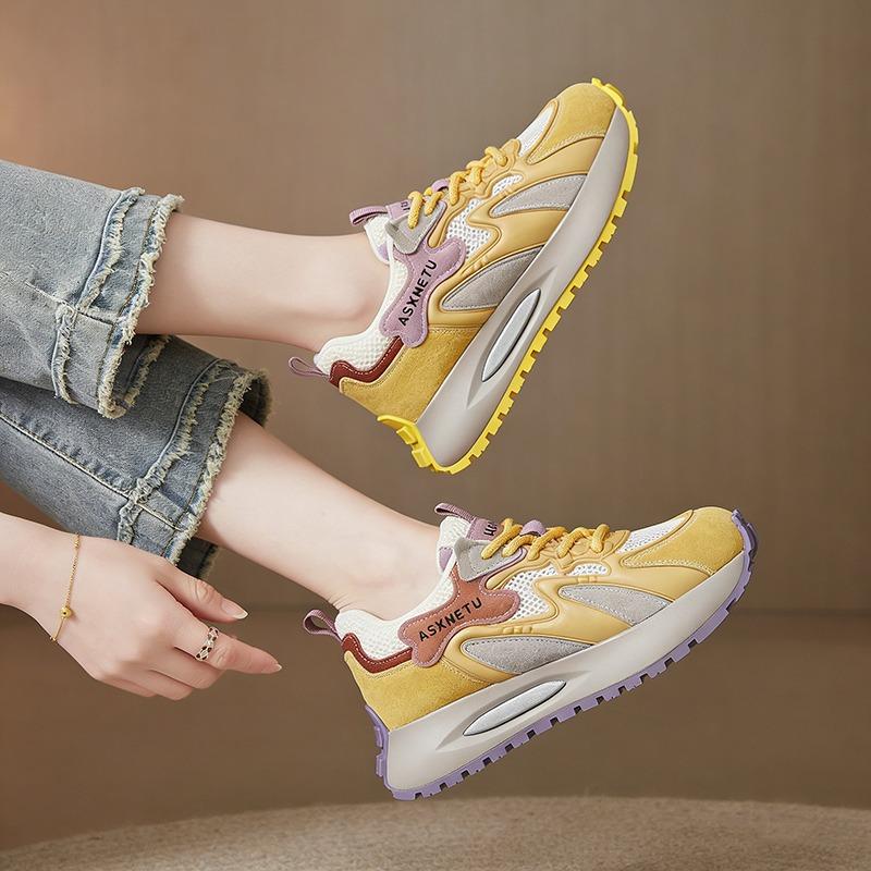 2026 Spring Summer Fashion Sneakers Women Mesh Shoes Thick Sole 5cm Soft Comfort Brand Ladies Yellow Shoes for Daily Wear