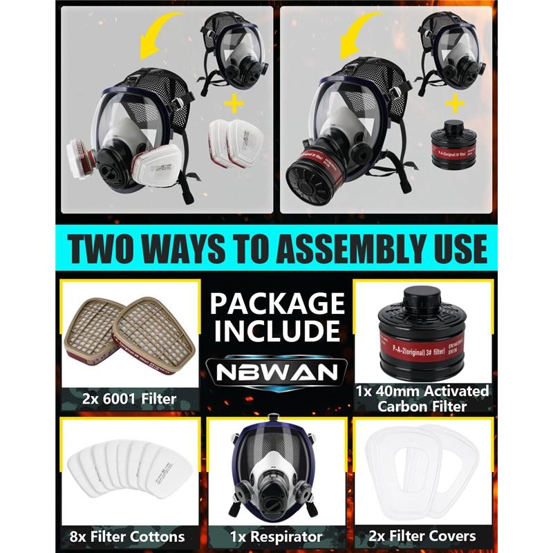 Plynové masky pro přežití jaderné a chemické, Plynová maska s 40mm filtrem s aktivním uhlím, Celotvářová respirační maska s filtrem 6001