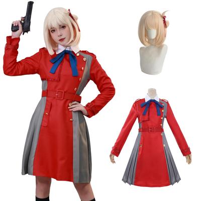 Lycoris Recoil Chisaku Nishikigi Cosplay Kostüm, Perfekt für Schule und Bühne, Nishikigi Uniform, Größe [Ausgezeichnete Qualität], Perücke, Erwachsene