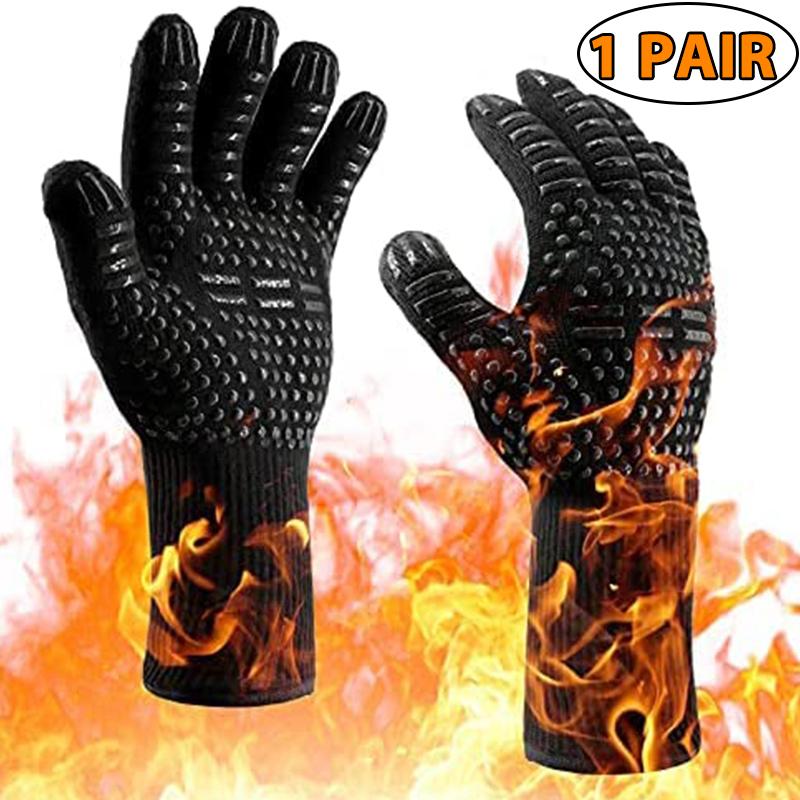 1PC / 1 Pair Oven Gloves, Oven Mitts, Heat Resistant Fireproof Non-Slip Silicone BBQ Grill Gloves for Cooking Barbecue Baking