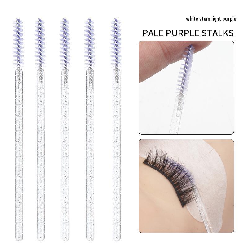 Crystal Handle Disposable Eyelash Brushes, Spiral Straight Comb - 50 Pack