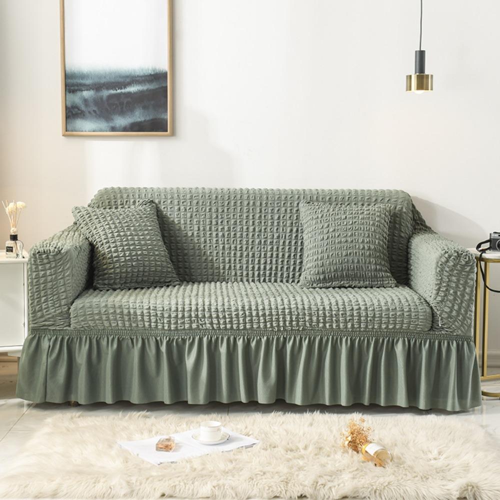 Stretchable Couch Cover Full Wrap Universal Skirt Anti Slip Cat Proof Bubble Weave All Season Sofa Protector