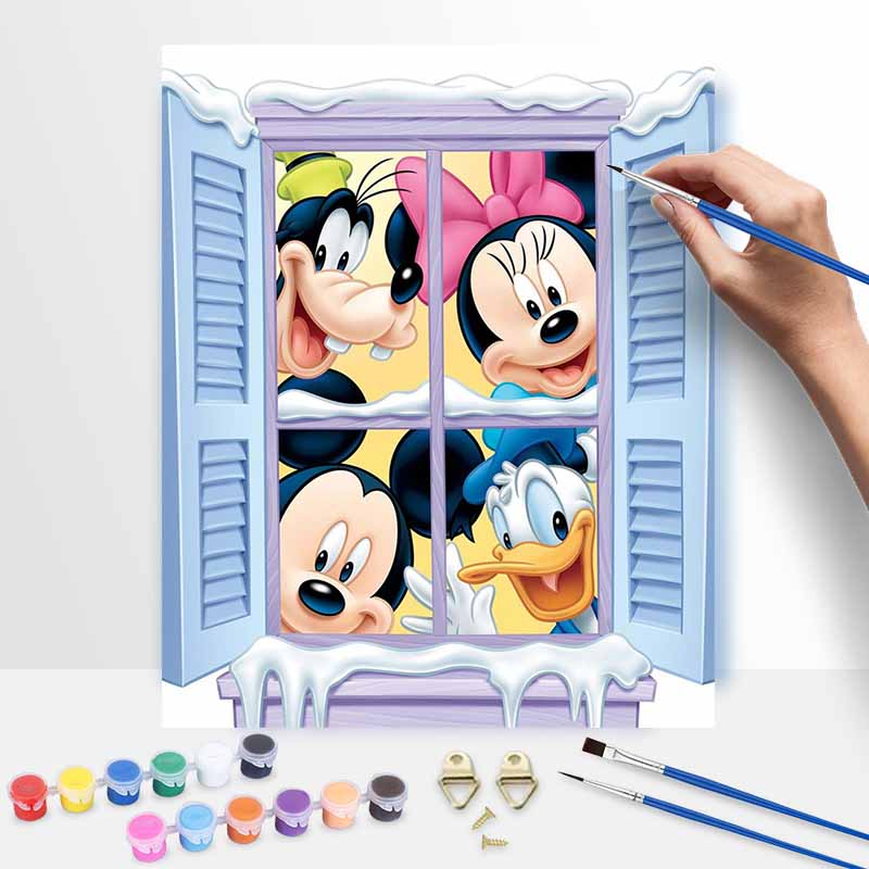 Disney Mickey Minnie Donald Goofy Oil Painting Kit Winter Window Home Decor Gift