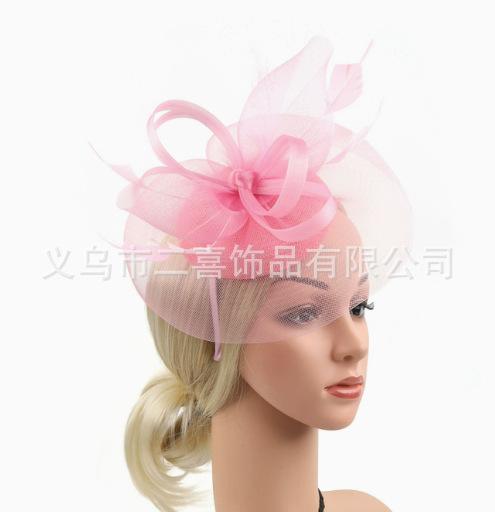 New European and American Bridal Feather Mesh Hair Accessories Hemp Yarn Headgear Retro Fashion Elegant Top Hat