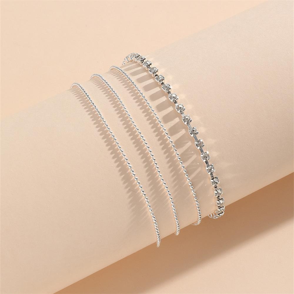 Women's new simple silver claw diamond chain, anklet, personalized multi-layer bead chain