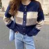 New Cardigan Casual Loose Korean Sweater Women Short Jacket Fashion O Neck Elegant Autumn New Retro Striped Knitted Outerwear Coats Clothing