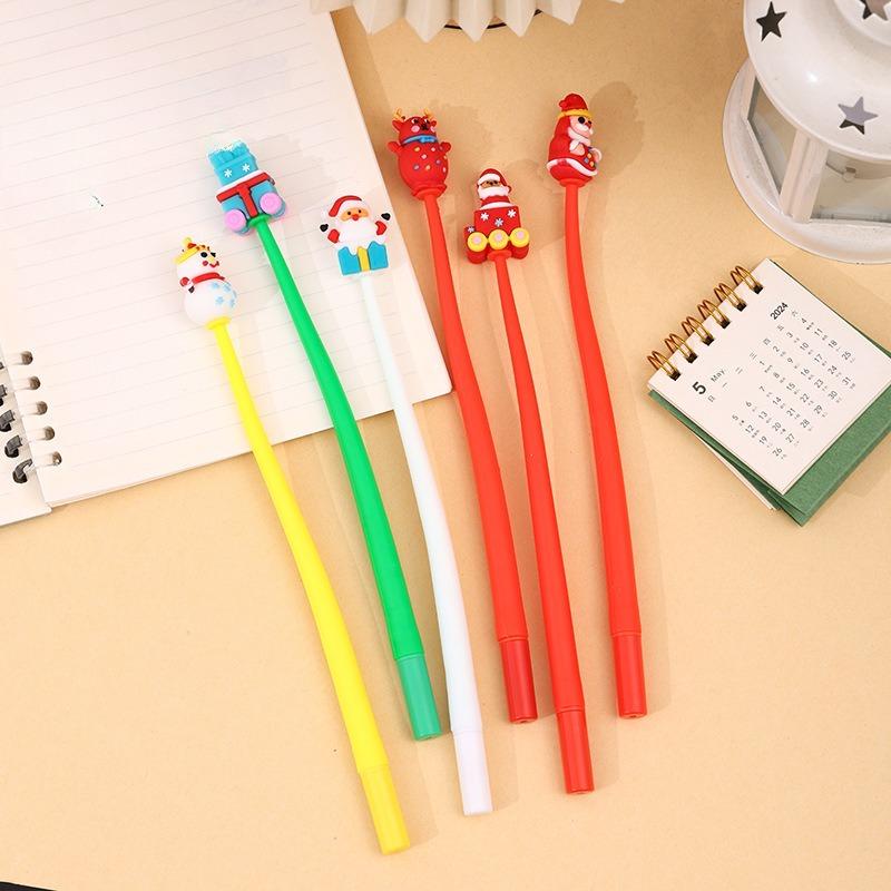 48Pcs Christmas Santa Snowman Tree Shape Rocking Pen,Black 0.5mm Gel Ink Christmas Holiday Cute Pen for Office Party Gift,Portable Plastic pen