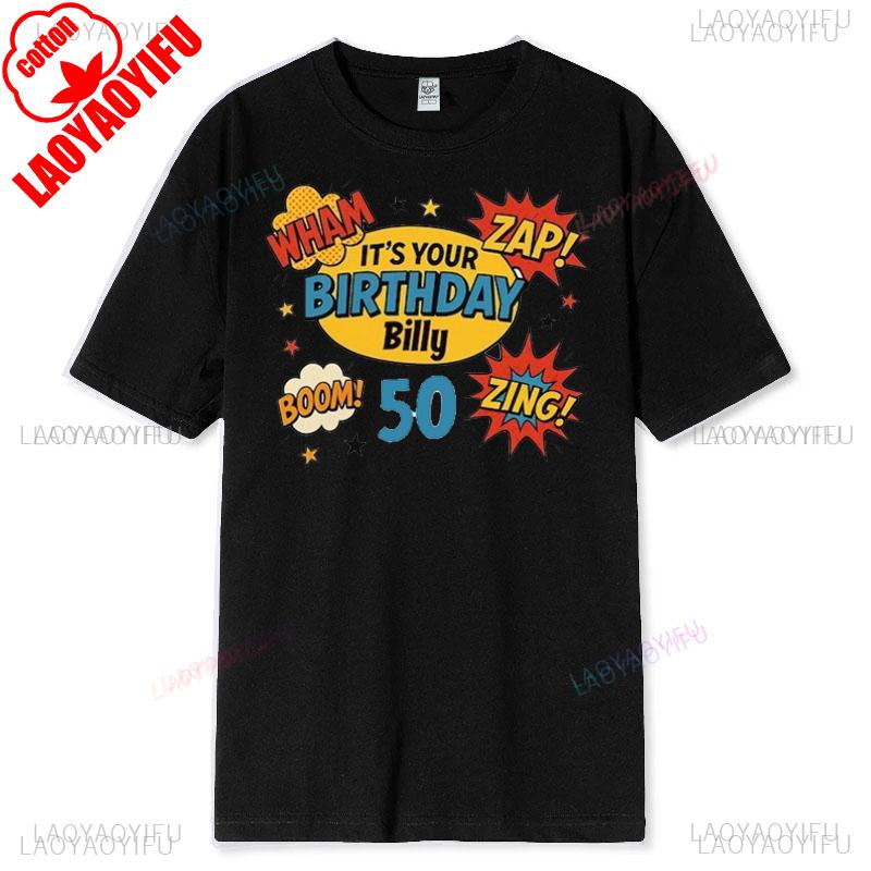 Personalised 50th Birthday Tshirt Wham Zap Retro Comic Book Style Design on Bella and Canvas Premium Tee Fast UK Tracked