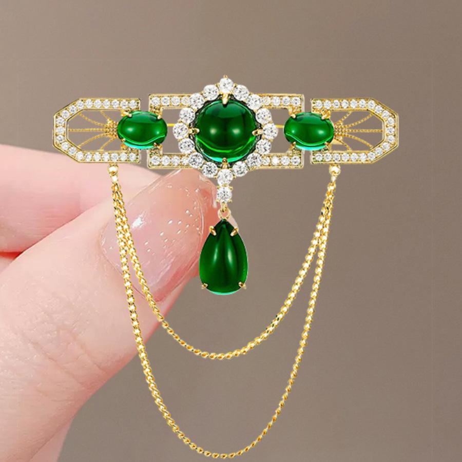 

Роскошная ретро-брошь в стиле суда, изысканный женский костюм с изумрудными кисточками, пальто в стиле корсаж, пряжка-булавка