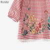 ZANZEA Women Grid Print Casual Round Neck Half Sleeve Blouse