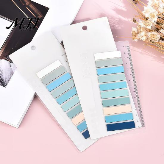 Student Stationery Supplies Index Sticker Tabs with Built-in Scale Ruler, Morandi Color Transparent Professional File Sorting PET Page Markers,