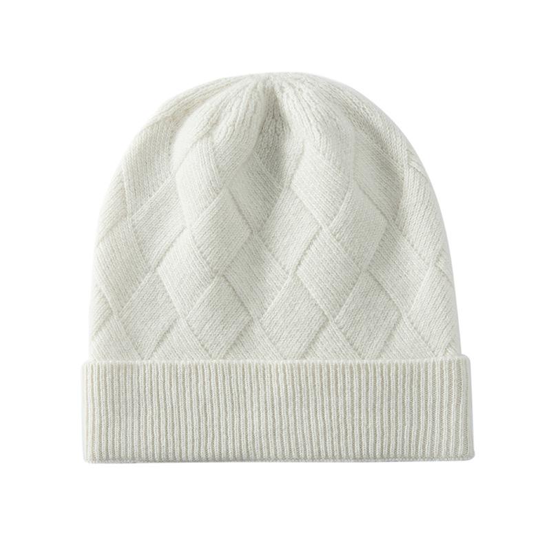Girls' Artistic Retro Cashmere Diamond Pattern Knit Hat - Solid Color and Warm for Autumn/Winter