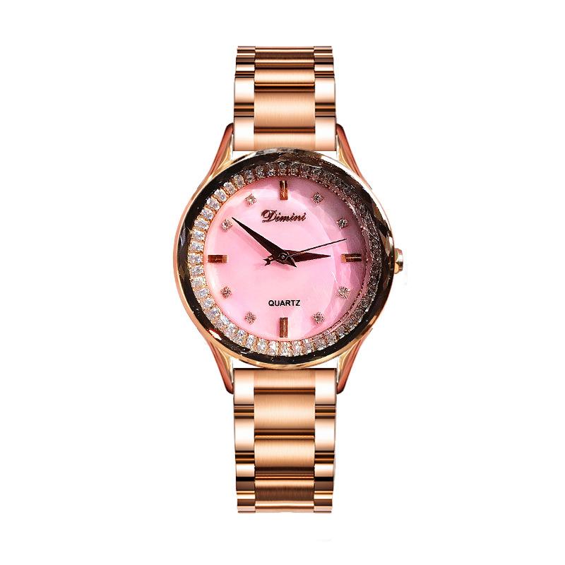 Dameklokke, Moteabel Rosegull Stållenke Kvarts Klokke, Personlig Skjellmønster Helkobber Dameklokke