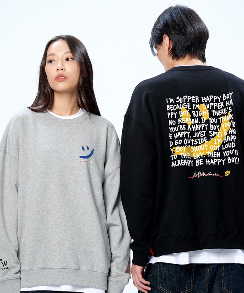 Artist Wear [Atw X Art Lab Chacha] Super Happy Sweatshirt Grey/Xl