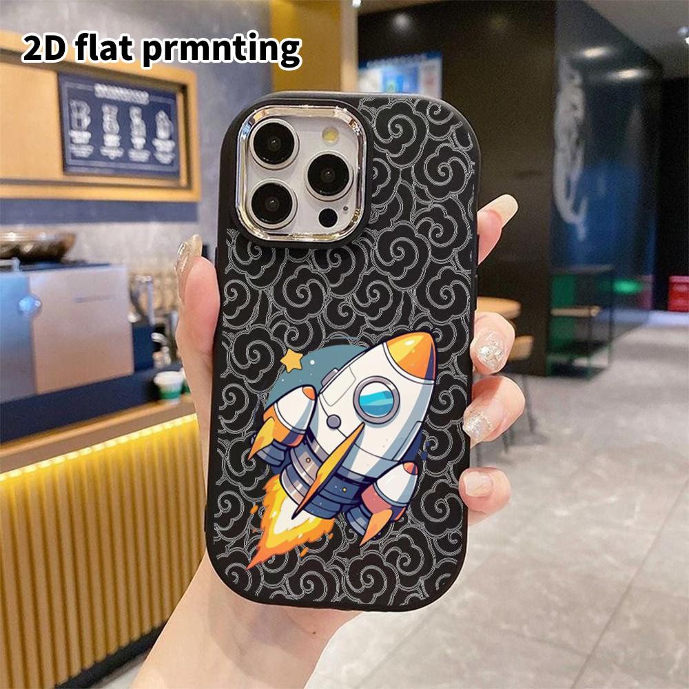 Phone Case: 2D Flat Design Suitable for iPhone 18 17 16 15 14 13 Pro Protective Case, Couple Style, Cartoon Rocket, Christmas and Halloween Gift