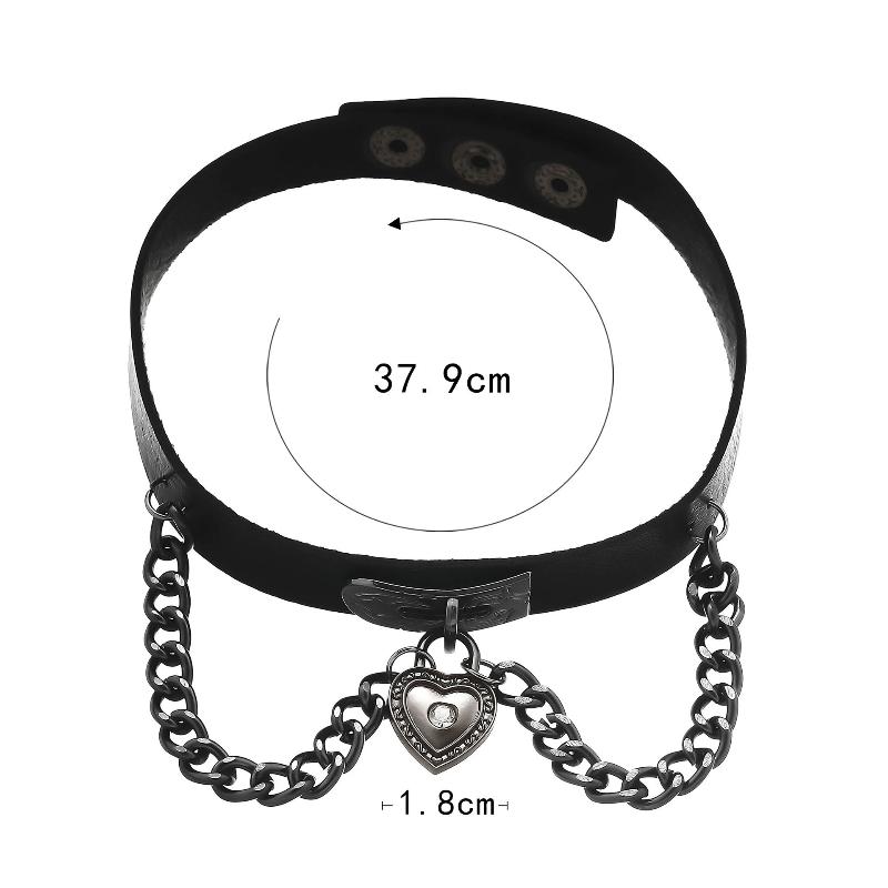 

1Pc Personality Punk Chain Tassel Black Leather Choker Necklace For Women Y2K Metal Heart-Shaped Zircon Necklaces Gothic Jewelry