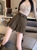 2024 Women's High-Waist Brown Woolen Pleated Shorts - Autumn/Winter Wide-Leg Casual Skirt Pants