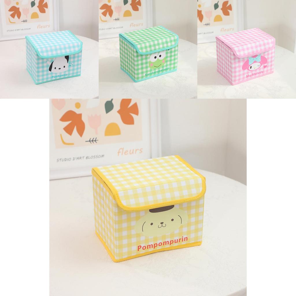 Hello Kitty Kuromi Cinnamoroll Melody Grid Pattern Foldable Flip Storage Box For Office And Bedroom Storage