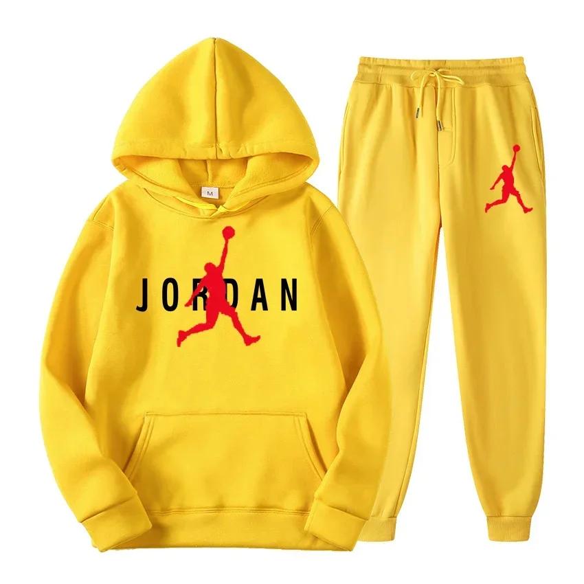 Hoopsport Men Hoodie & Jogger Set, Dynamic Jumping Basketball Athlete Graphic on Hoodie & Pants, Thick Fleece Sport Tracksuit for Weekend Relaxing