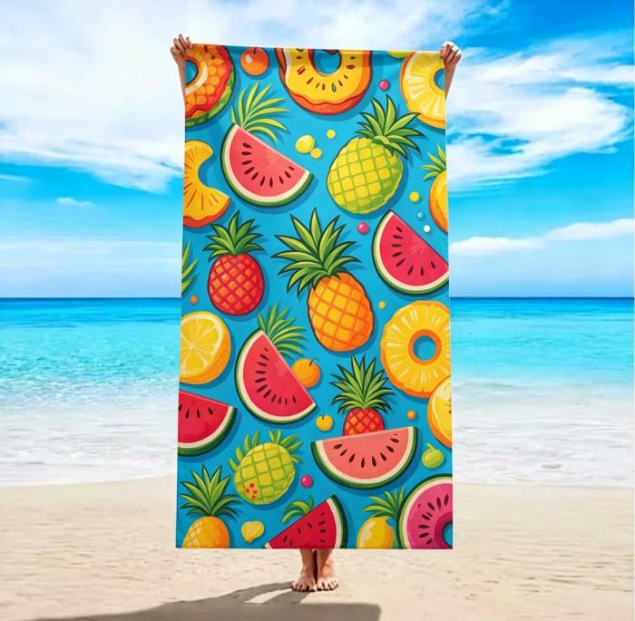 Tropical Fruit Print Beach Towel Large Soft Absorbent Towel  Watermelon Pineapple Lemon Print Quick-Dry Lightweight Towel