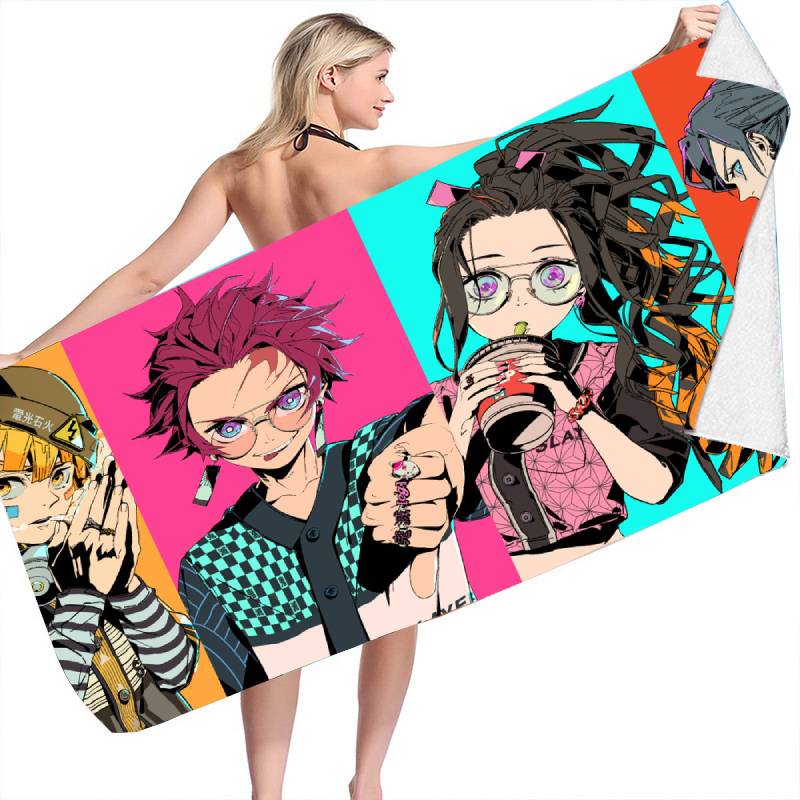 Demon Slayer 3d Anime Swim Bath Towel Beach Quick Dry Bathrobe Travel Seaside