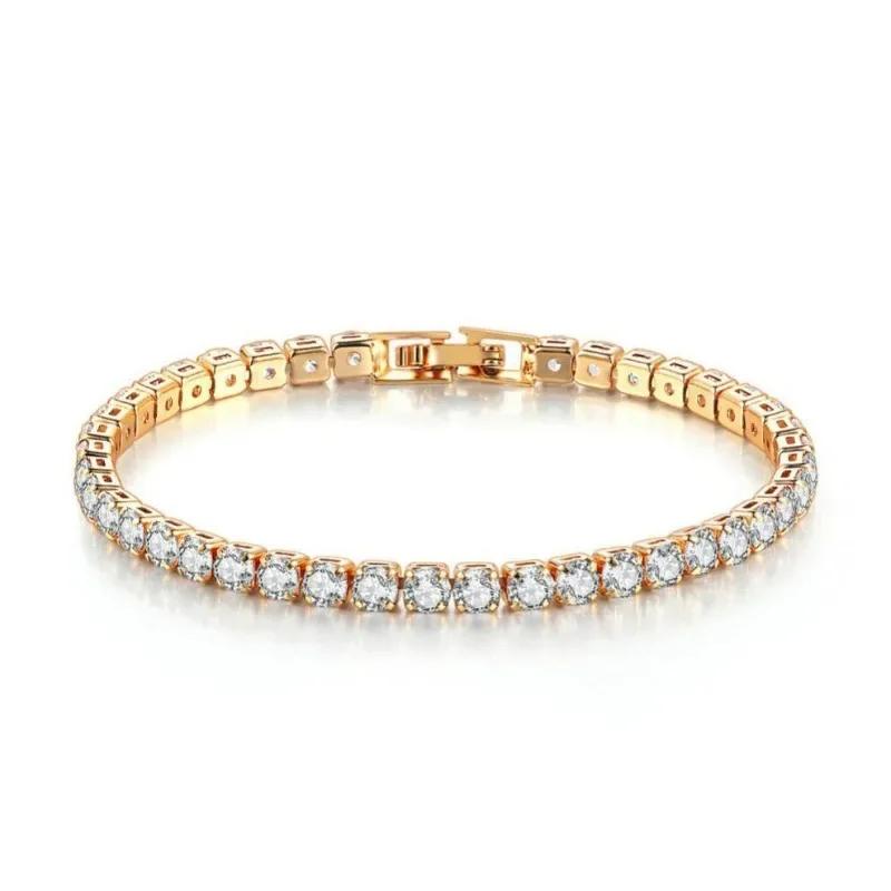 Luxury Hiphop Iced Out 4mm Cubic Zirconia Crystal Tennis Bracelets For Women Men Gold Color Copper Color Bracelet Chain Jewelry