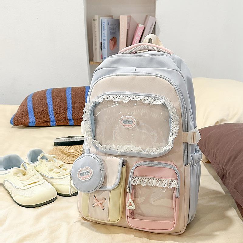 Schoolbag fresh and sweet large-capacity transparent pain bag backpack female Japanese high-value junior high school students backpack wholesale