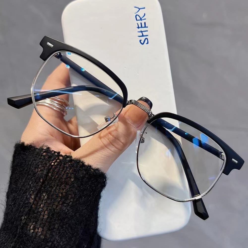 Fashion Unisex Square Plain Glasses for Men Women Metal Frame Glasses Polygon Eyeglasses Gentle Black Anti Blue Light Glasses