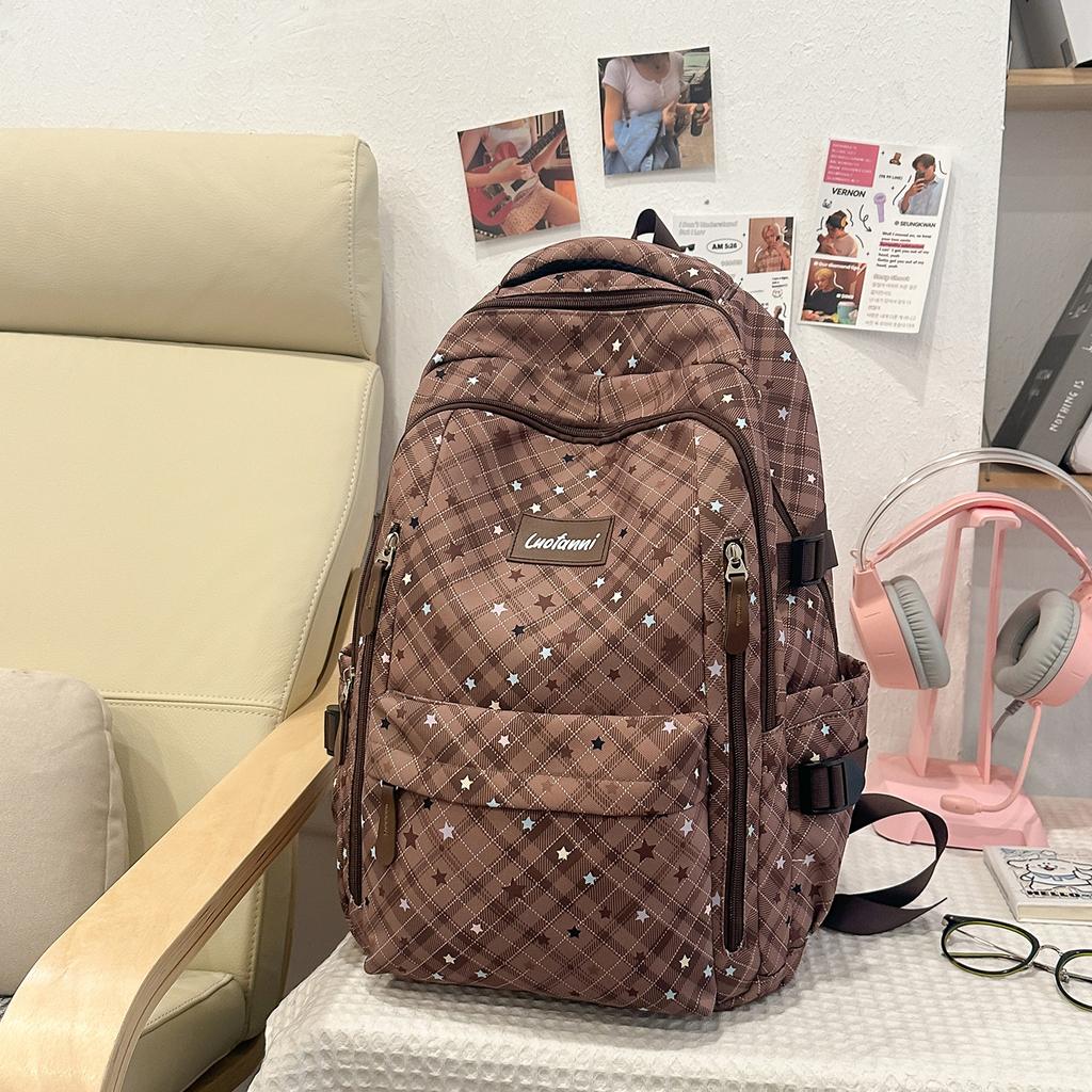 Schoolbag fashionable large-capacity backpack new casual plaid simple backpack junior high school students class commuting schoolbag