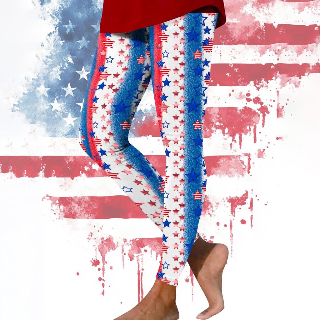 Women's Casual Fashion Outdoor Independence Day Printed Slim Elastic Yoga Pants Cropped Pants