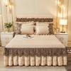 Luxury Lace Embroidery Bed Sheet Thick Velvet Quilted Bed Skirt Queen Size Warm Soft Plush Bedspread  Not Included Pillowcase