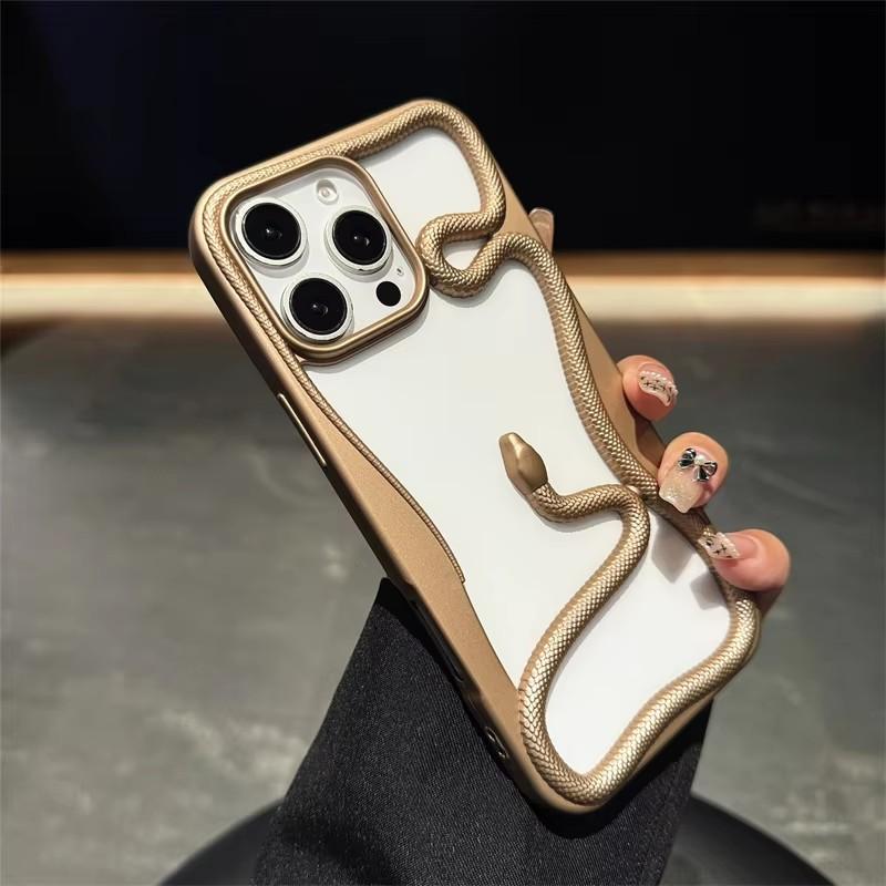 Plating Soft Rubber Frame Hollow Snake Phone Case For iPhone 17 11 12 13 14 15 16Pro Max Lens Protect Irregular Shockproof Cover