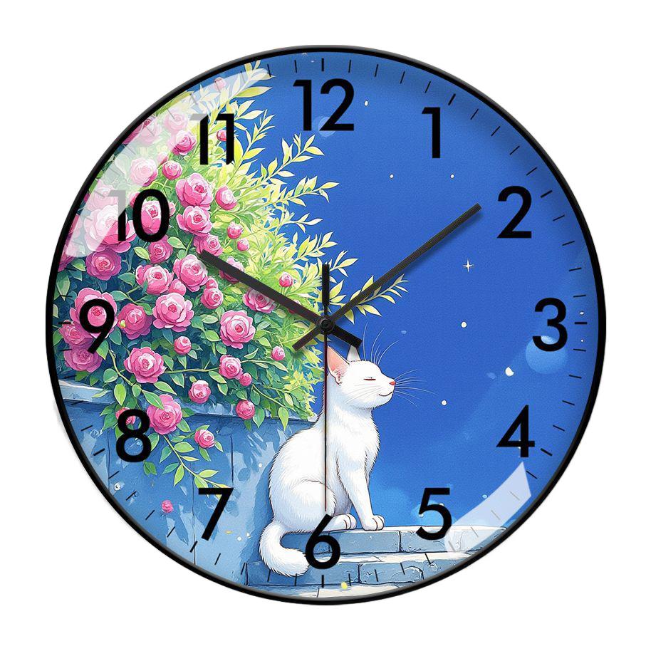 

Adorable Cat & Flower Wall Clock Silent Wall Watch Watercolor Art Home Decor Creative Gift For Cat & Flower Lovers (as the picture,8 inch)