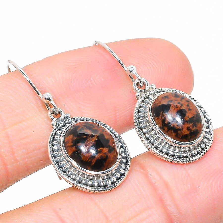 Natural Mahogany Obsidian Gemstone 925 Solid Sterling Silver Earring 1.25" s1D66