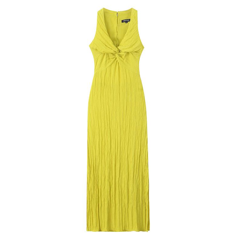 

European & American Style Summer Cutout Dress with Knot Detail - Wrinkle Effect L